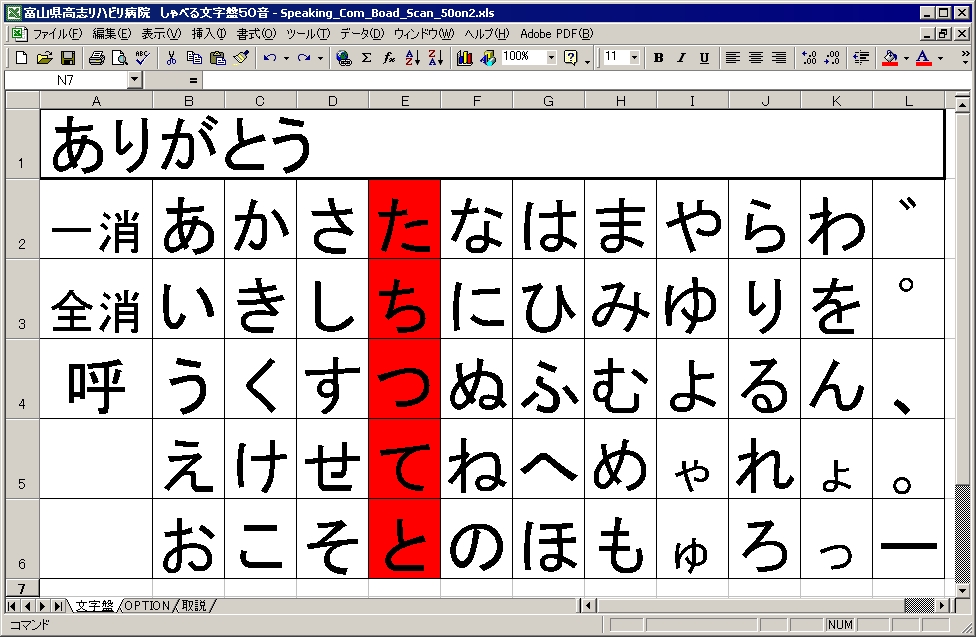 しゃべる文字盤スキャン５０音